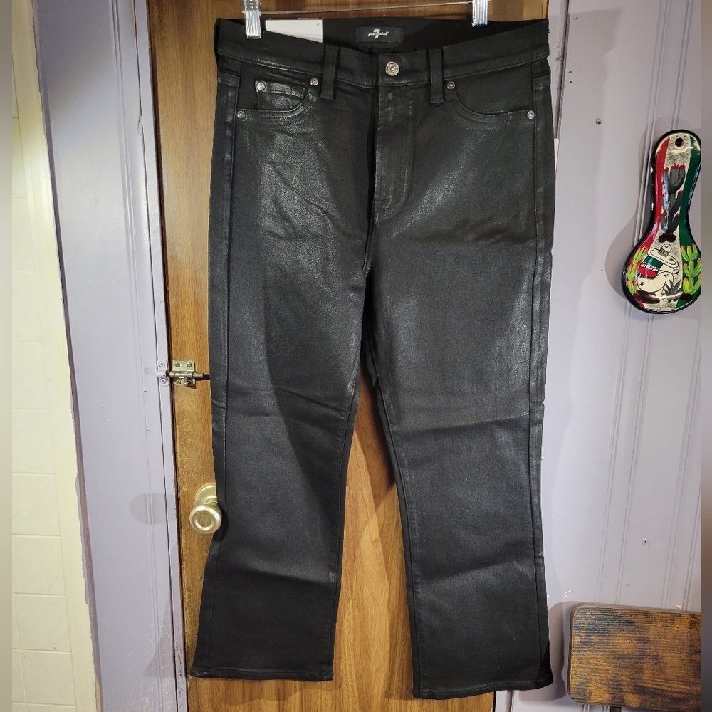 7 for all man women size 31kind coated denim jeans in black high waist slim kick - Picture 2 of 16